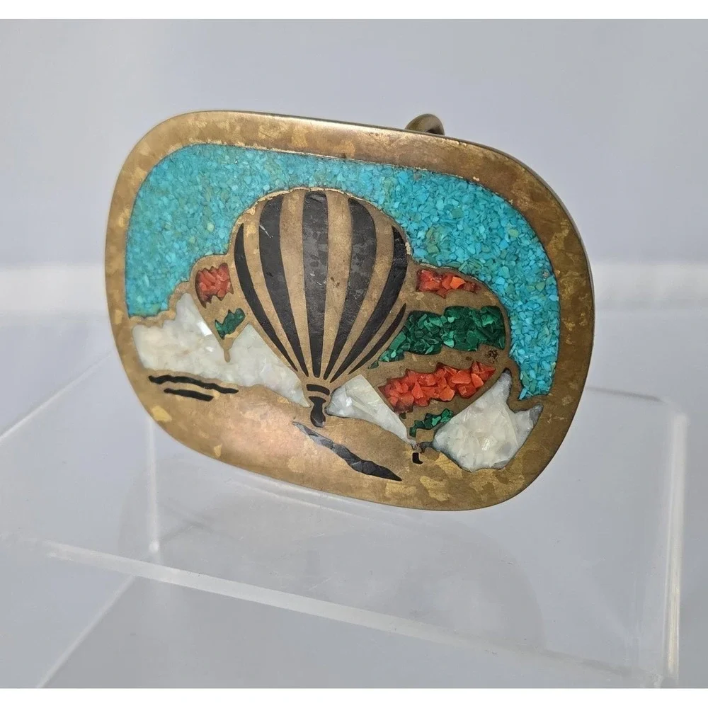 1981 Crushed Stone lnlay Hot Air Balloon Belt Buckle Sunbelt Scenic Studios NM